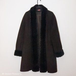 80s Alorna Brown Fur Trim Overcoat - Vintage